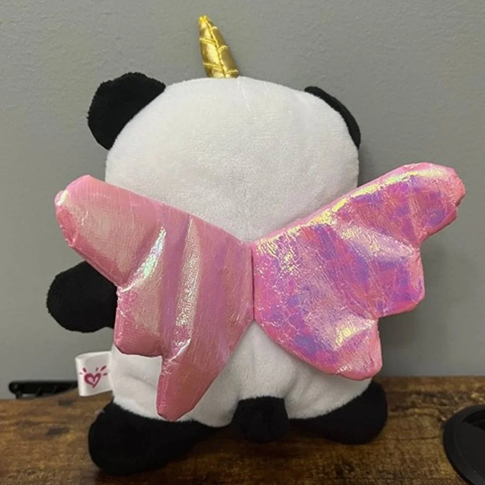Justice Pandacorn Plush Stuffed Animal Pink Iridescent Wings Gold Horn Panda